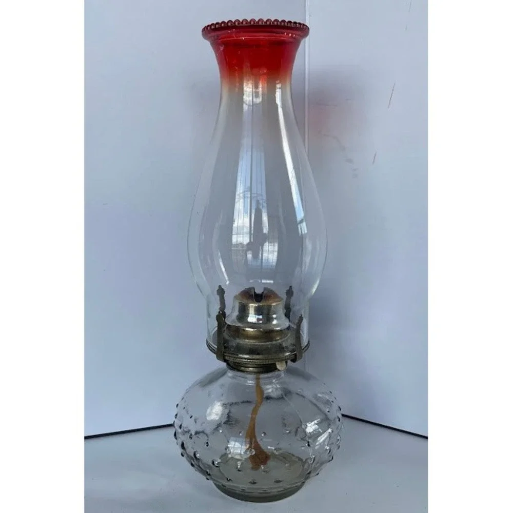 Vintage Glass Oil Lamp with Clear Chimney - Antique Kerosene Lantern Home Decor